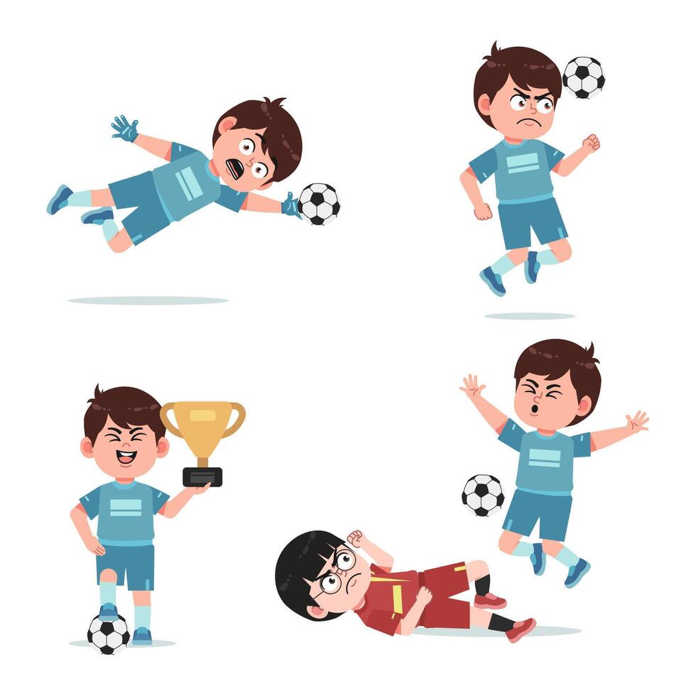 different pose of Cartoon Character Playing Football set vector