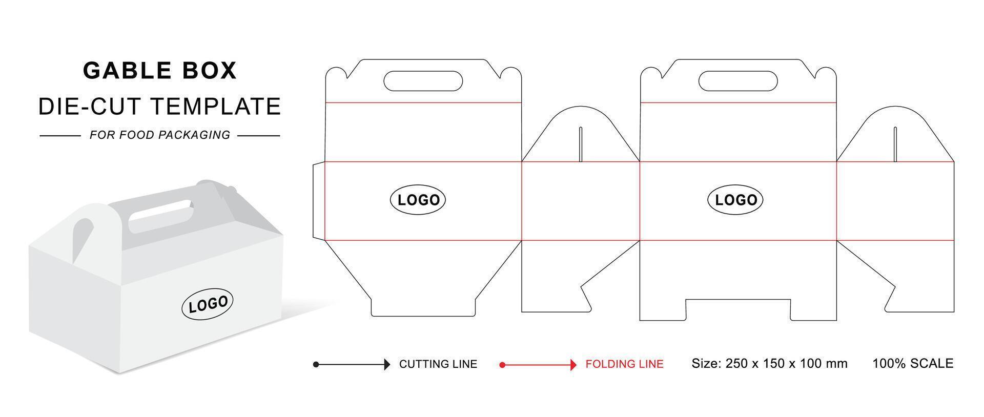 Gable box die cut template vector