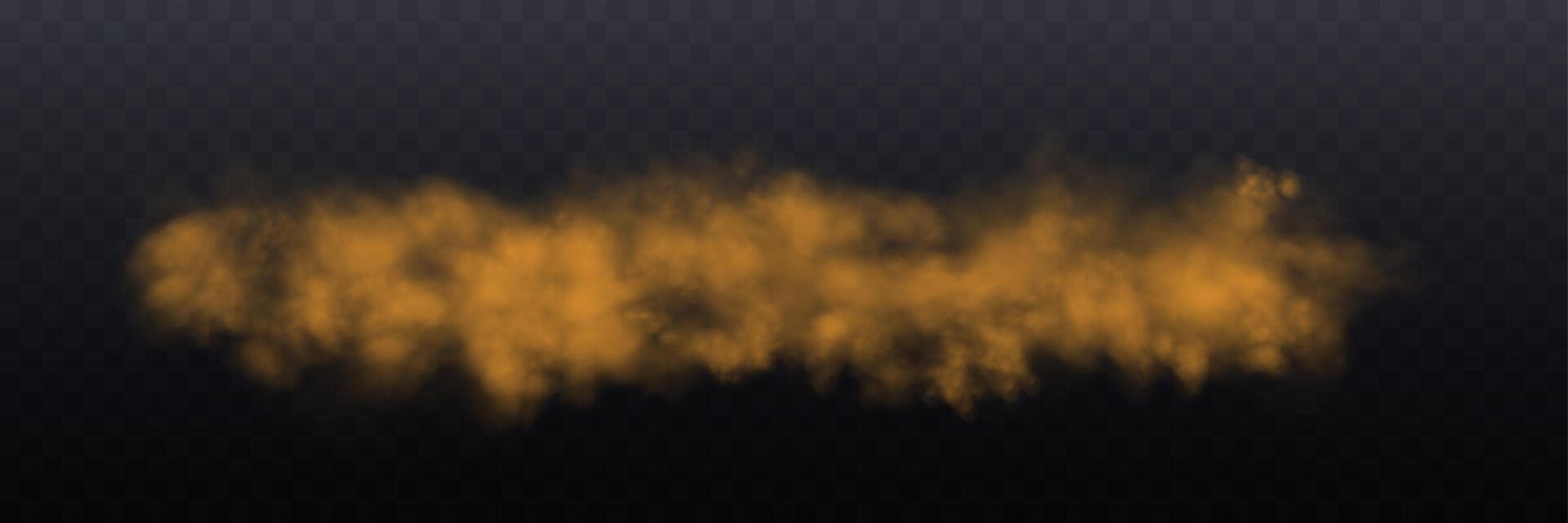 Realistic orange smoke or haze, overlay effect on a dark background. Hot fire and flame, magic fog, vapor. Abstract illustration vector