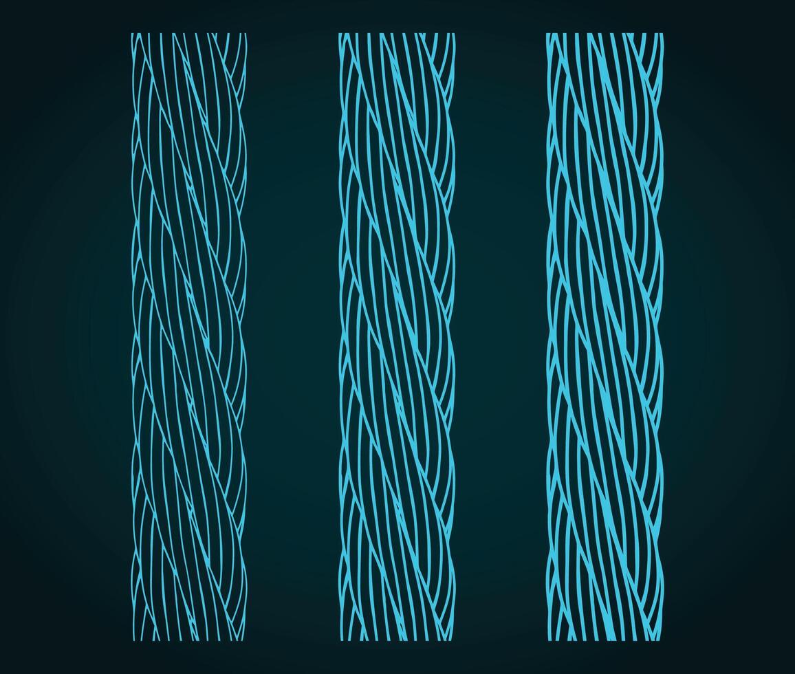 Steel wire rope close up sketches vector