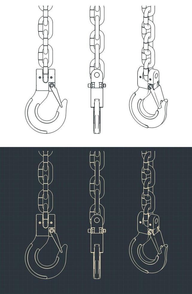 Lifting hook and chains blueprints vector
