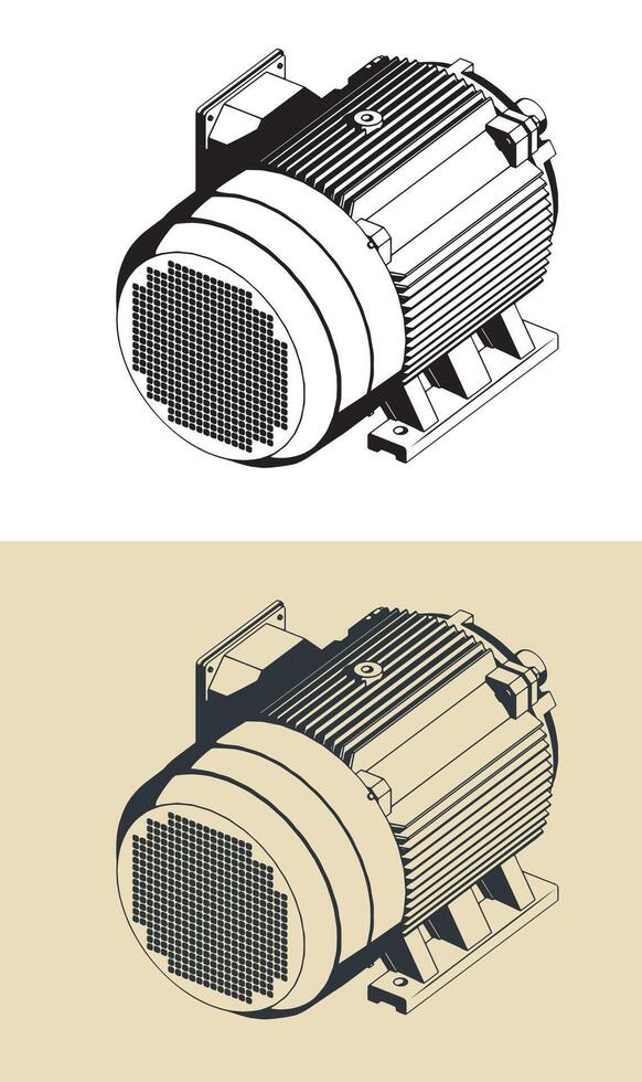 Electric motor stylized isometric illustrations vector