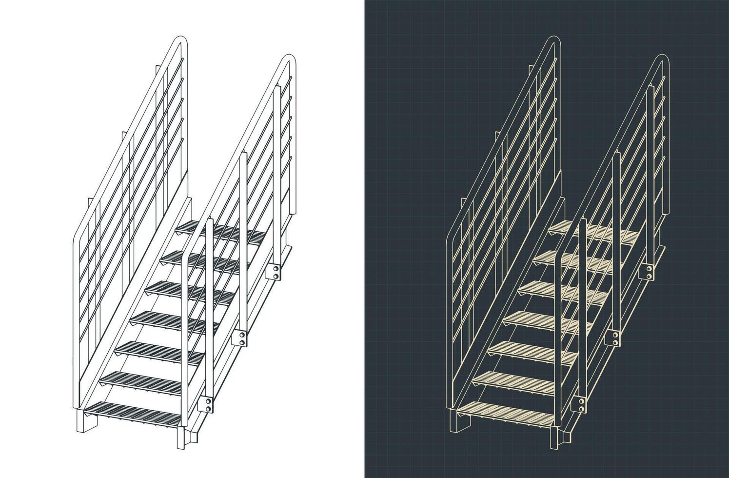 Metal industrial staircase isometric blueprints vector