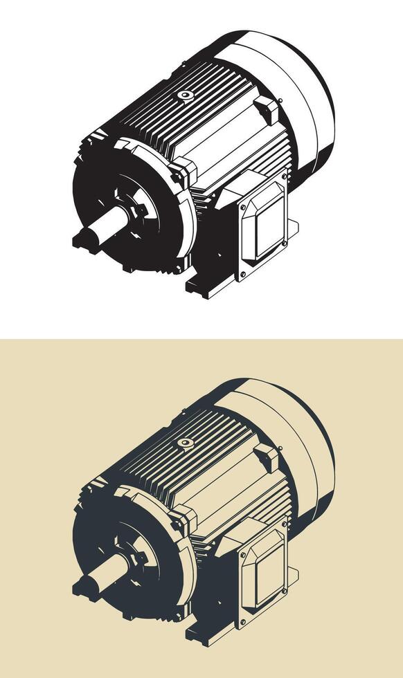 Electric motor isometric illustrations vector