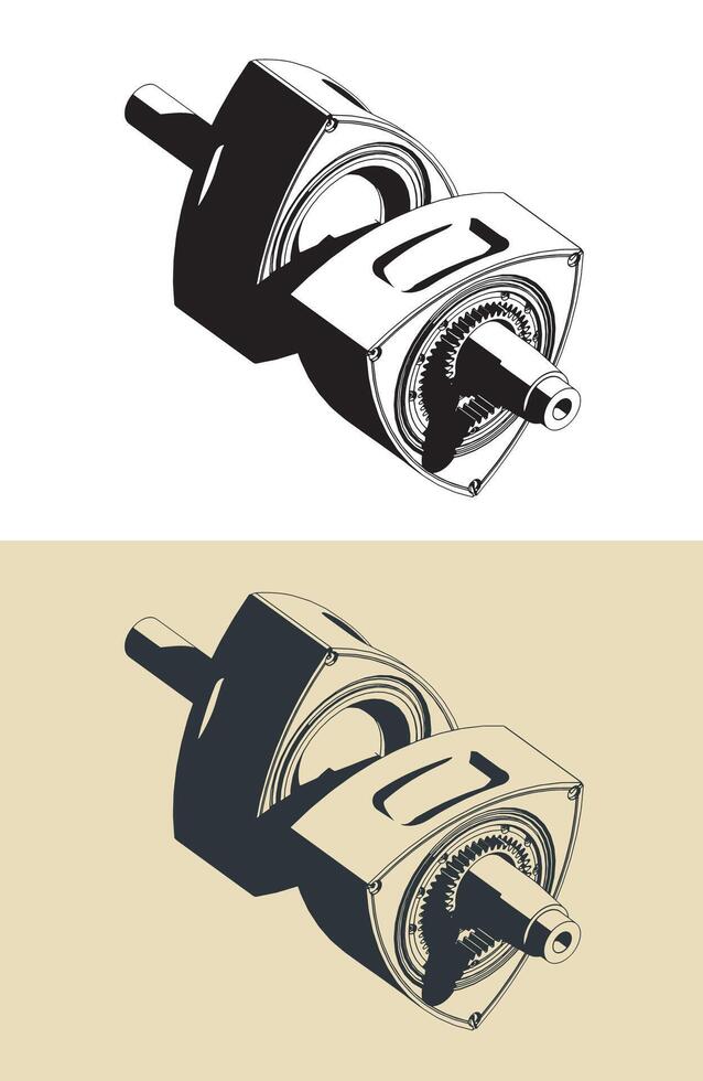 Rotors and eccentric shaft of a rotary engine vector
