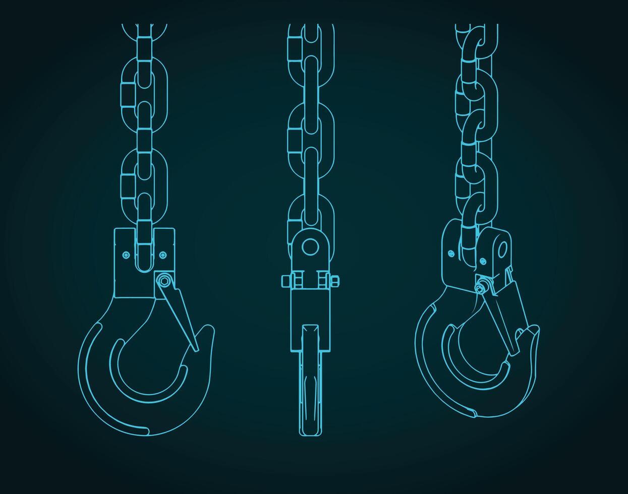 Lifting hook and chains blueprints illustration vector