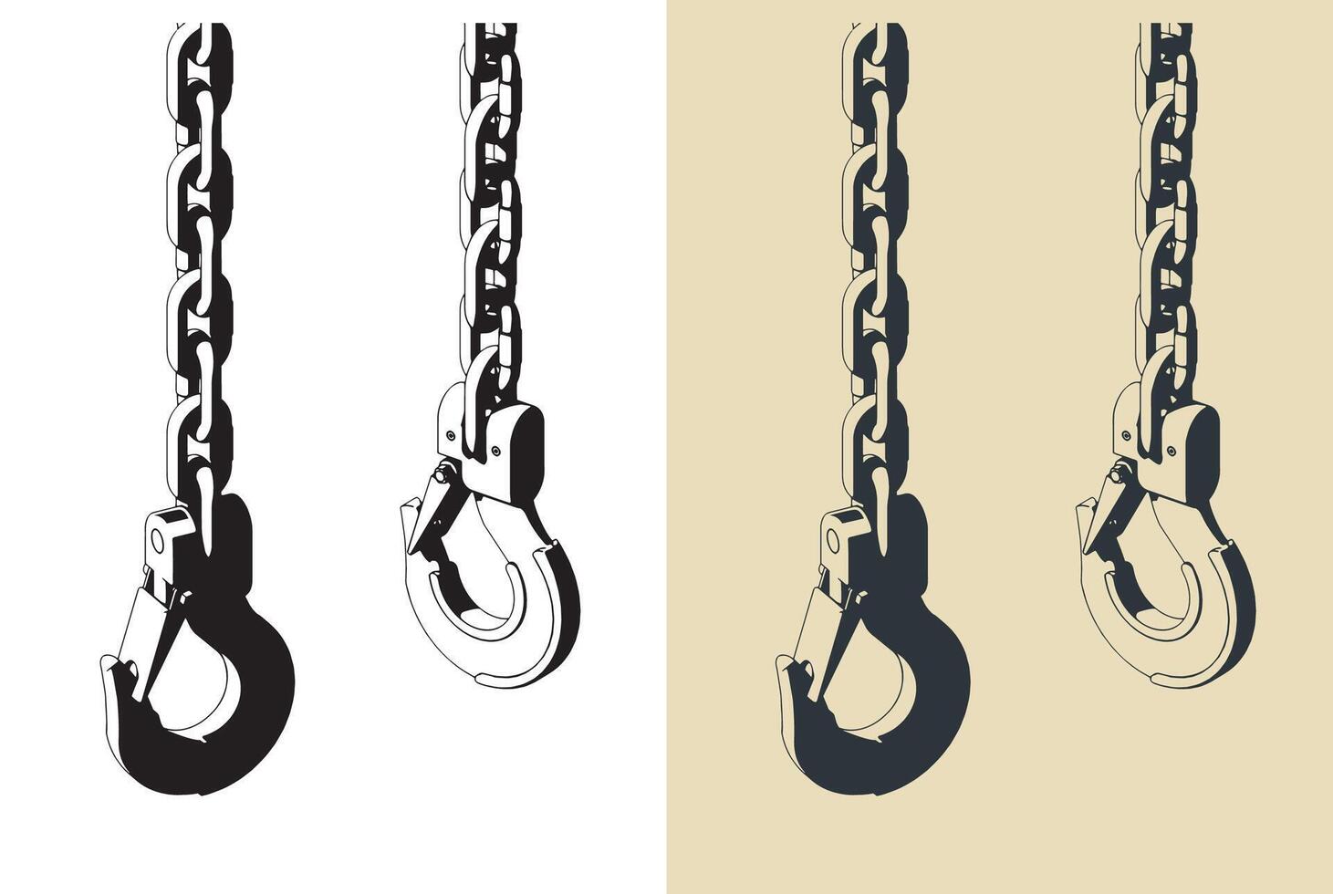 Lifting hook and chains close-up illustrations vector
