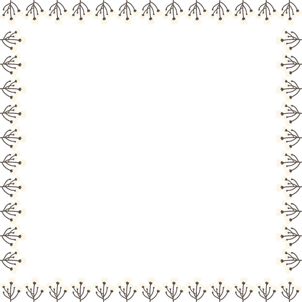 Cotton branch empty frame. Simple plant Thanksgiving template. Frame with empty space for your text vector