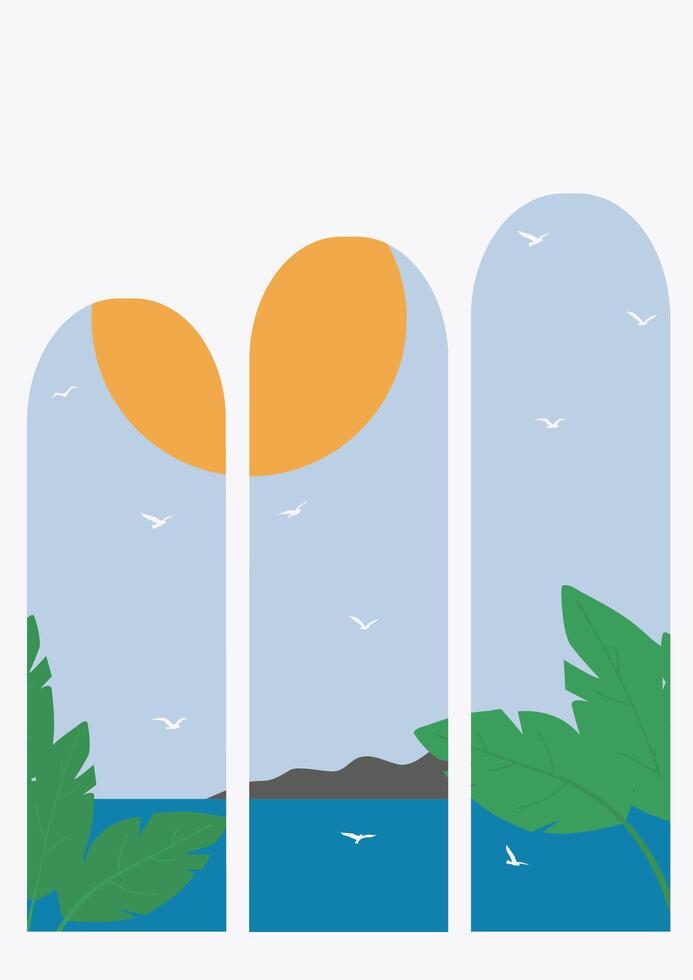 Santorini poster design, Greece. Greek town view flat color illustration. Summer holiday in Greece vector