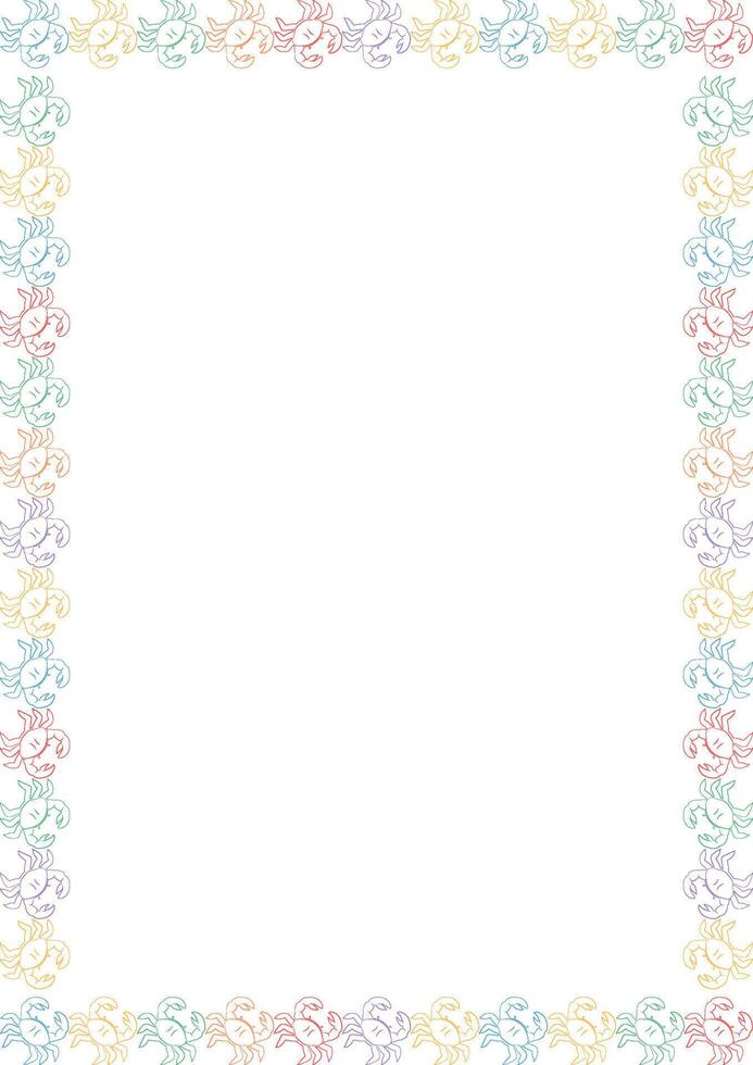 Crab frame. Colorful doodle maritime template. Rectangle border with empty space for your text vector