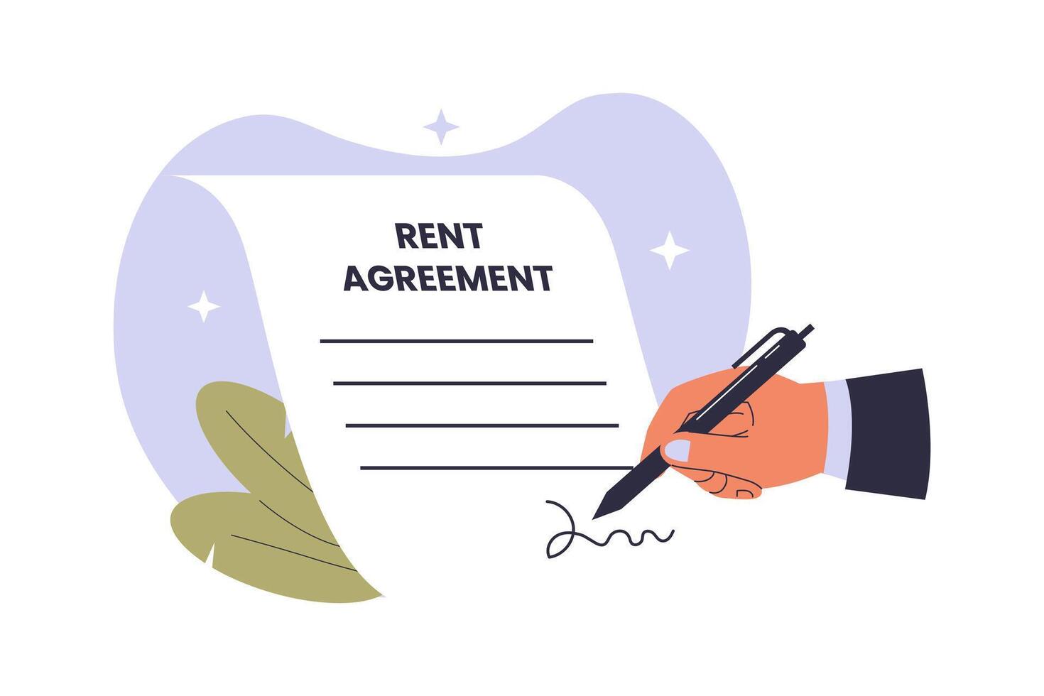 Flat Illustration of Rental Agreement Signing with Contract Document and Tenant-Landlord Concept vector