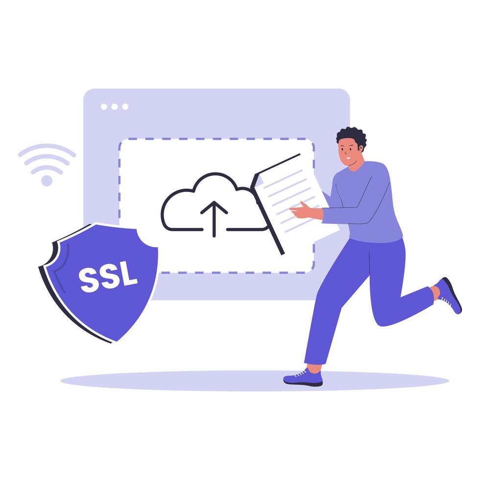 SSL Secure File Upload Illustration for Safe Online Data Transfer vector