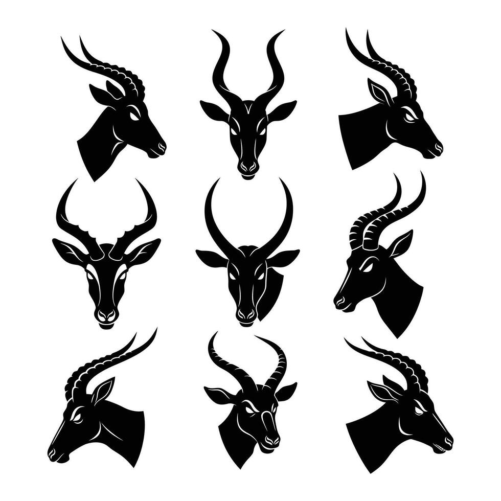 Elegant Antelope Head Silhouettes A Striking Wildlife Collection vector