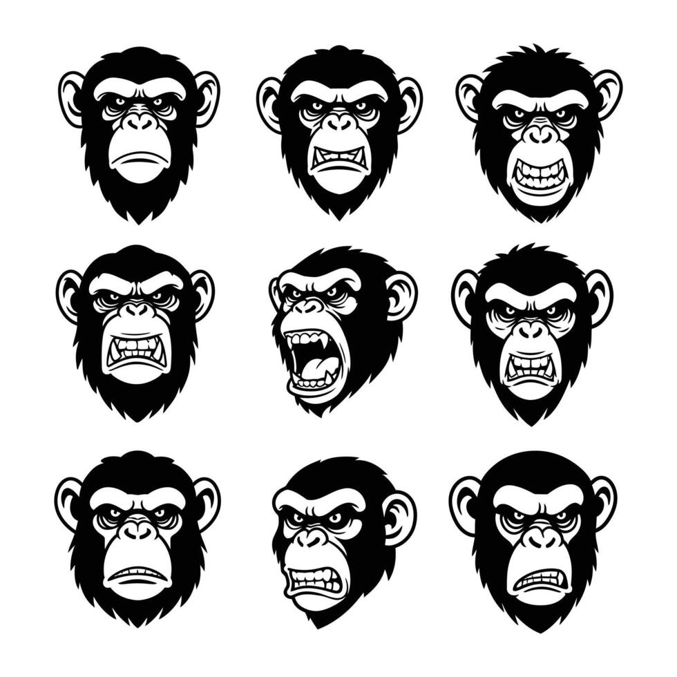 Expressive Monkey Faces Collection Perfect for Bold and Dynamic Designs vector