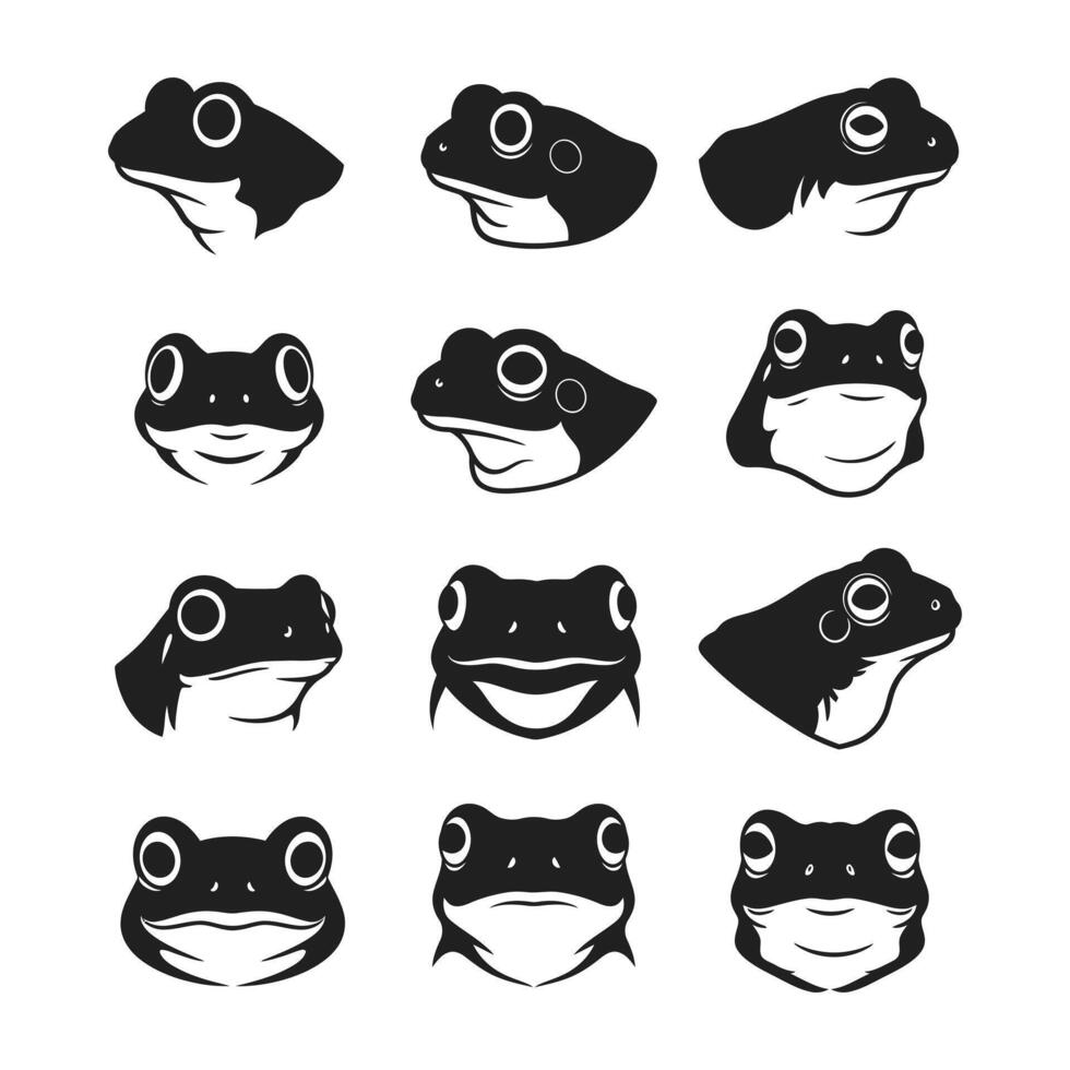 Stylized Frog Head Silhouettes Unique Amphibian Illustrations vector