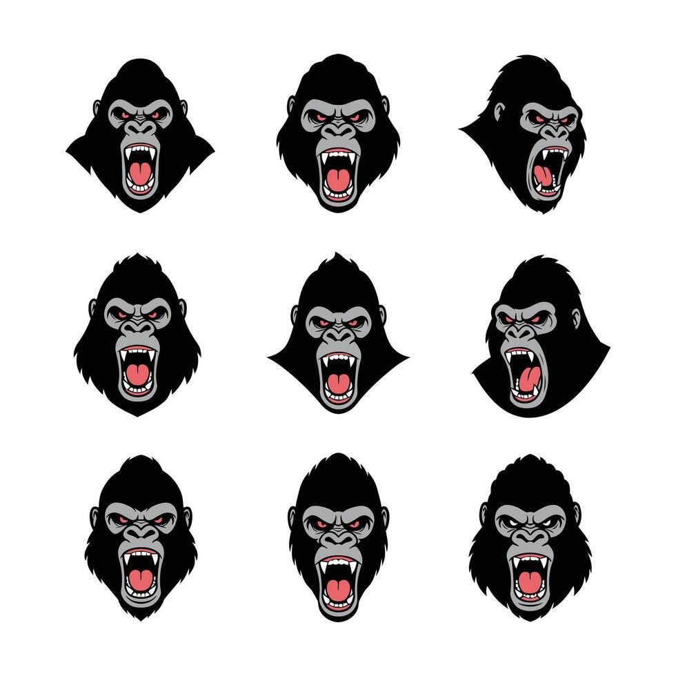 Fierce Gorilla Head Icons Perfect for Bold Designs vector