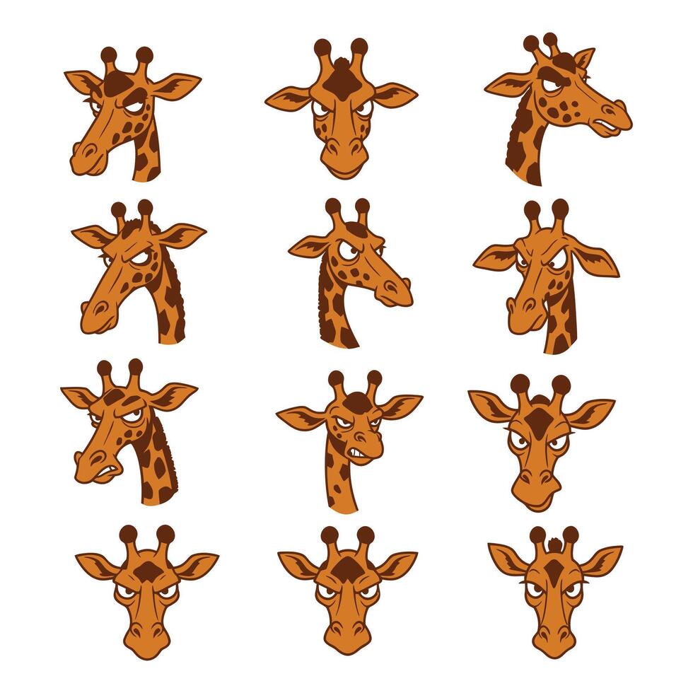 Expressive Giraffe Faces Collection Perfect for Playful and Creative Designs vector