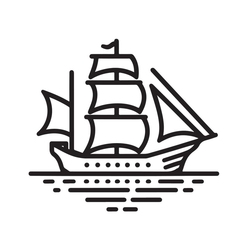 A black and white illustration of a sailing ship vector
