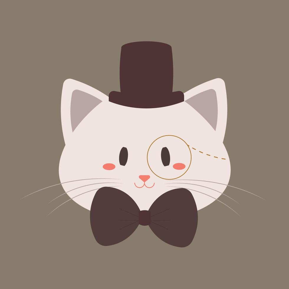 Cute cartoon cat with a top hat, monocle and bow tie. vector
