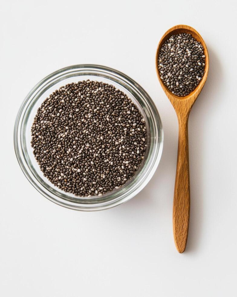 Healthy bowl of chia seeds showcasing organic nutrition with natural ingredients for a balanced diet photo