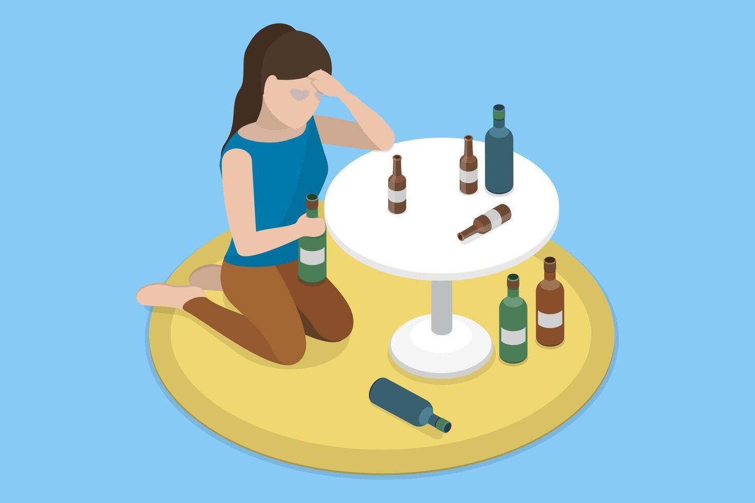 3D Isometric Flat Illustration of Alcohol Addiction, Bad Habits and Health Problems vector
