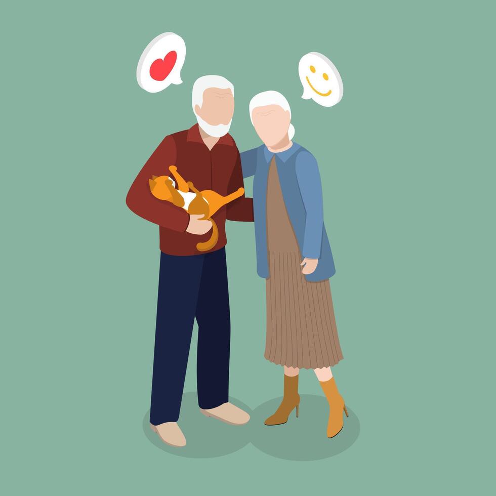 3D Isometric Flat Illustration of Happy Elderly Couple, Relationships in Old Age vector