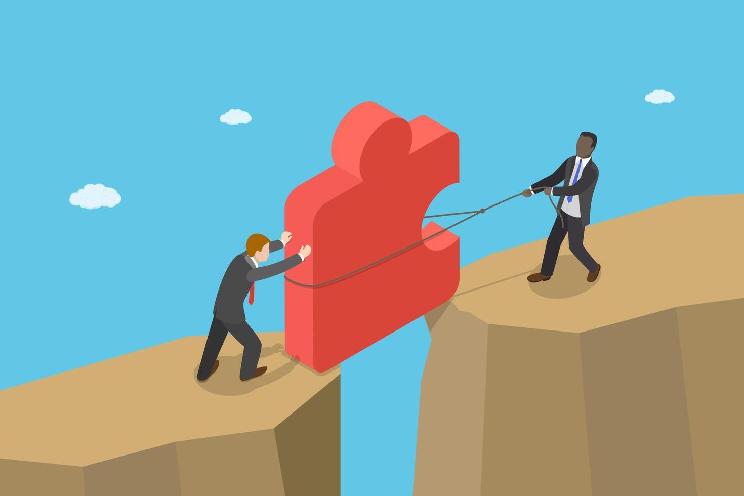 3D Isometric Flat Illustration of Problem Solution , Teamwork and Overcoming Difficulties vector