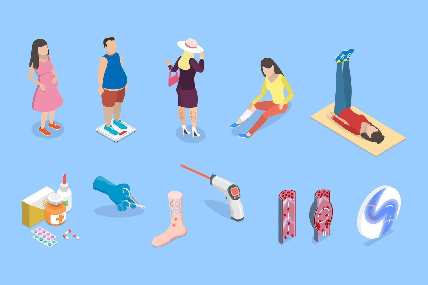 3D Isometric Flat Illustration of Varicose, Vascular Artery Disease vector