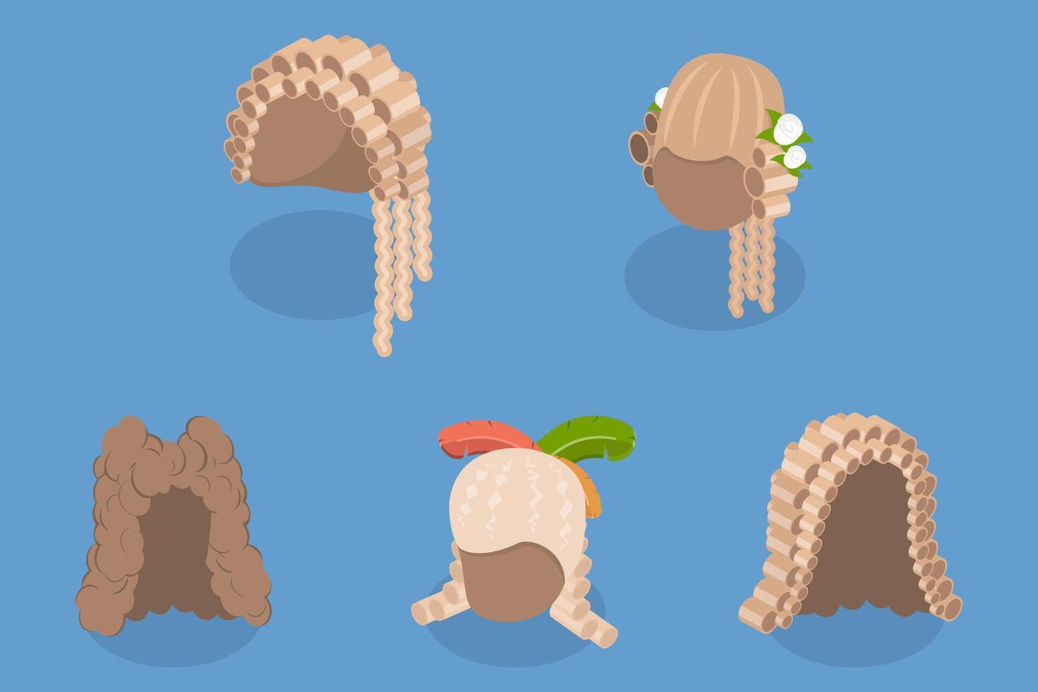 3D Isometric Flat Set of Elegant And Ornate Hairpieces, Medieval Style vector