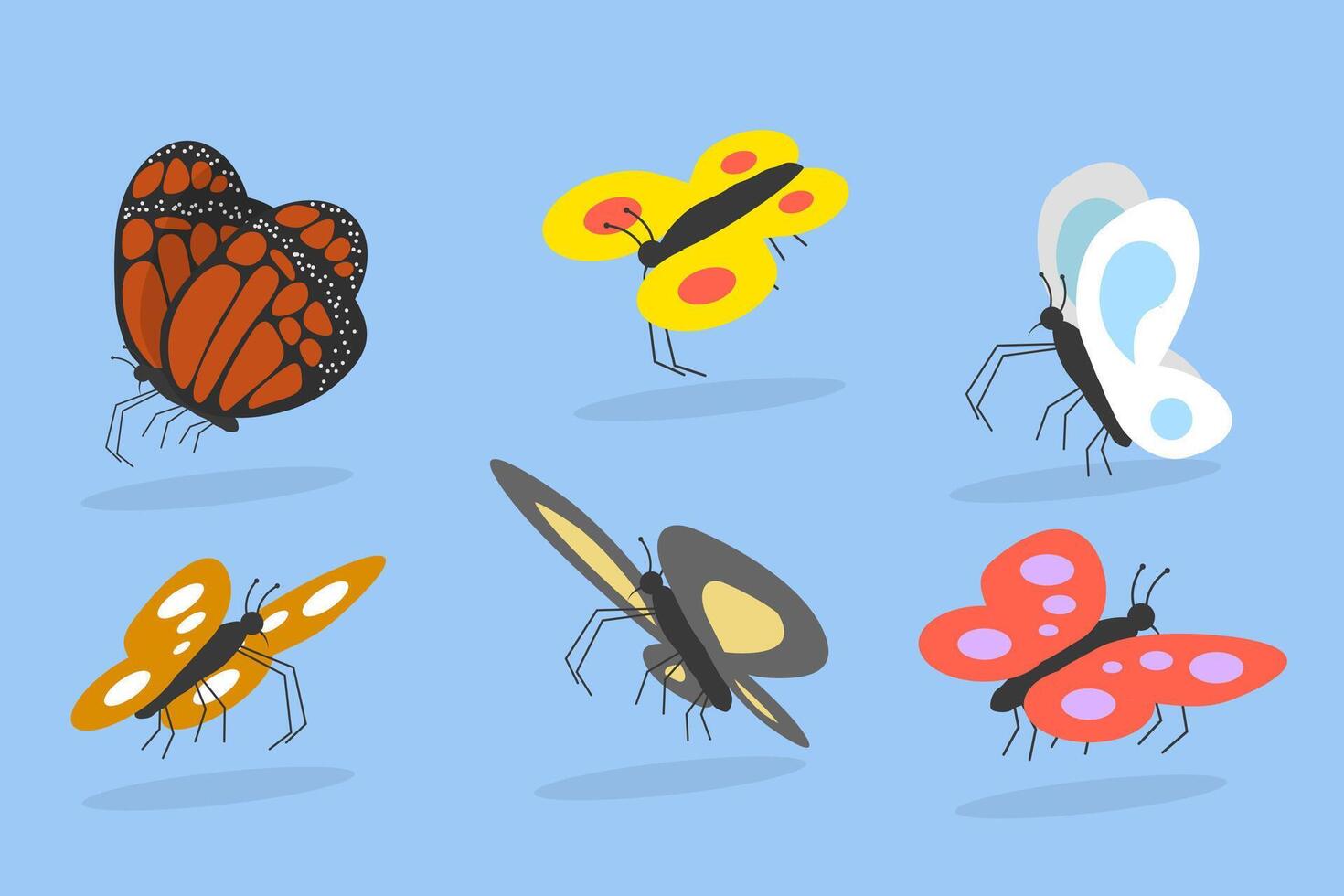 3D Isometric Flat Set of Colorful Tropical Butterflies, Flying Insects vector