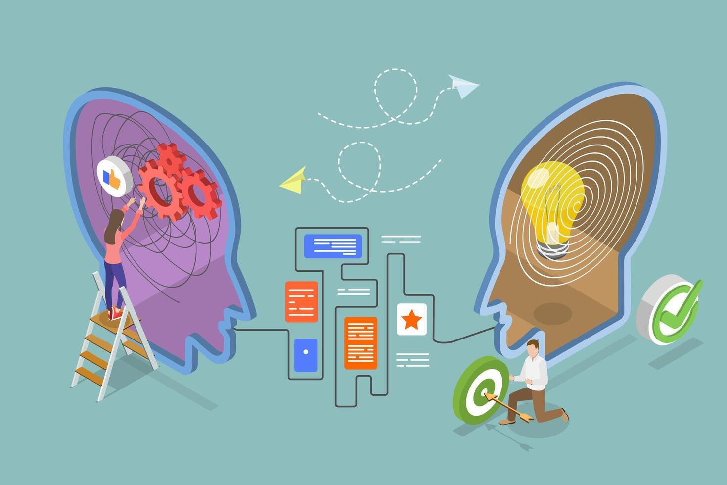 3D Isometric Flat Illustration of Recovery Mental Disorder Problem, Rehabilitation Process vector