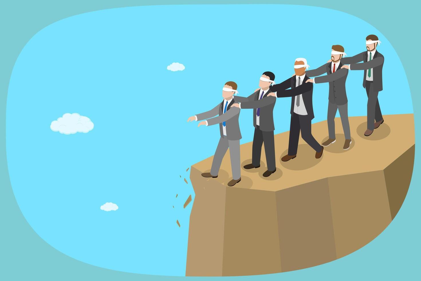 3D Isometric Flat Illustration of Blind Leading, Stupid Incompetence Leader vector