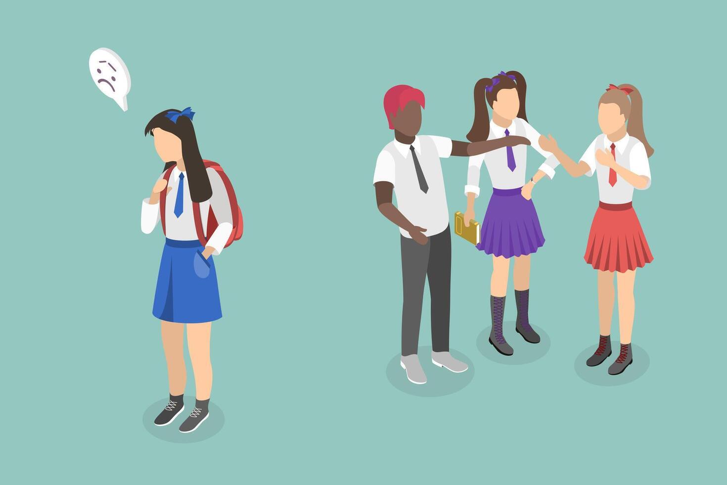 3D Isometric Flat Illustration of Loneliness, Communication Difficulty and Ignoring vector