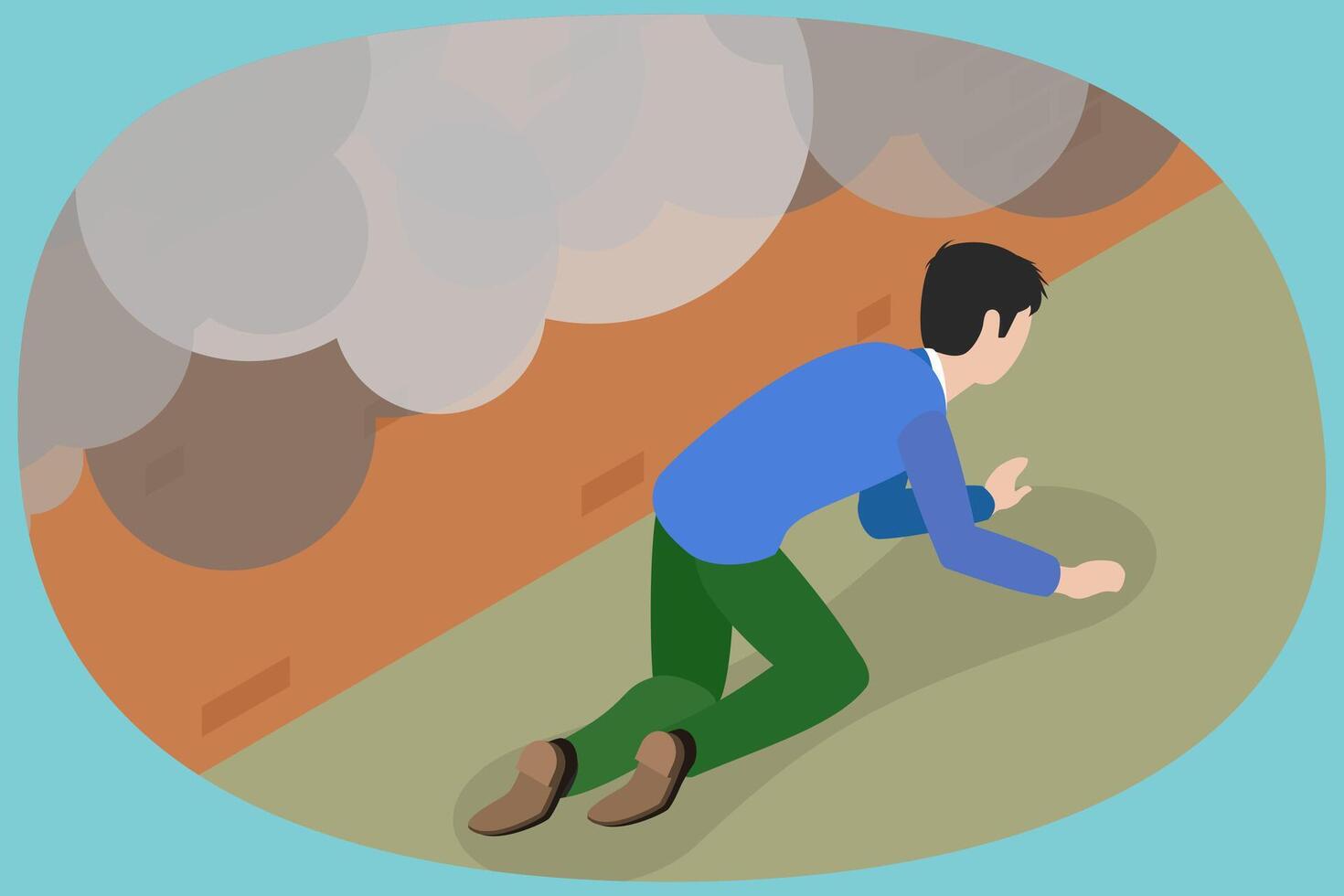 3D Isometric Flat Illustration of Fire Safety Activity, Avoiding Deadly Smoke and Fumes vector
