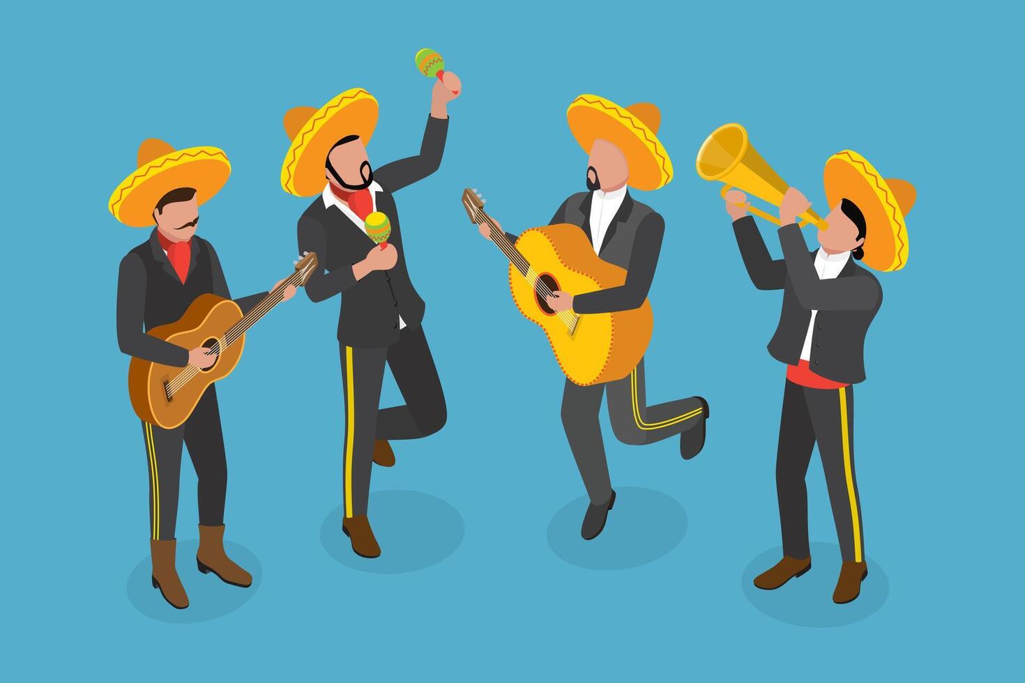 3D Isometric Flat Illustration of Mariachi, Mexican Musicians Band vector