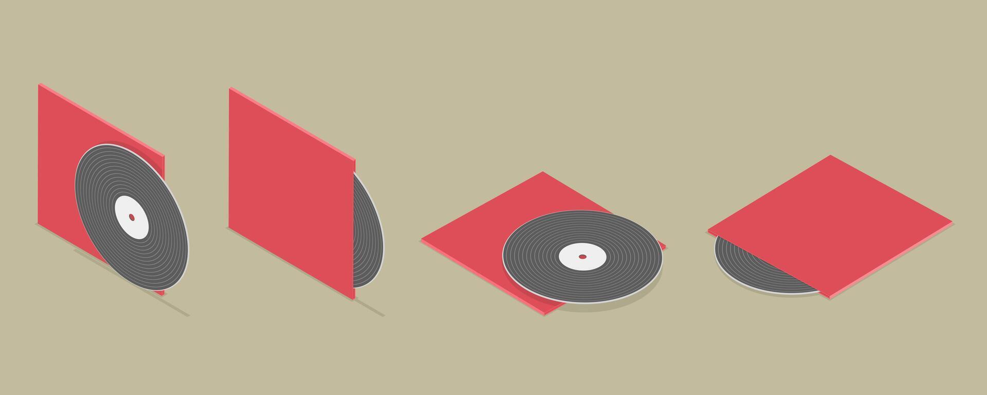 3D Isometric Flat Set of Vinyl Plates, Music Disk vector