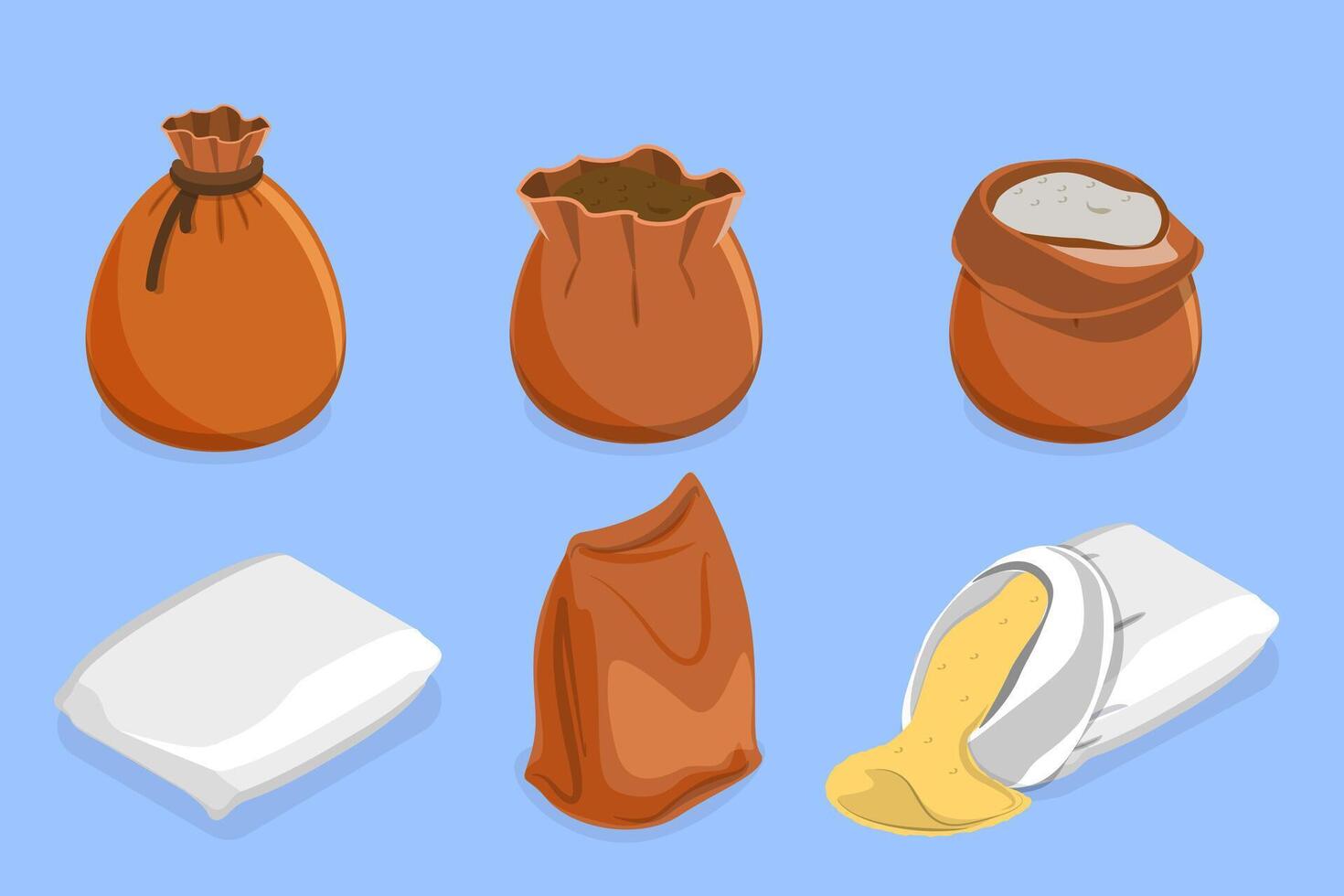 3D Isometric Flat Set of Sacks Full of Grains, Agricultural Products vector