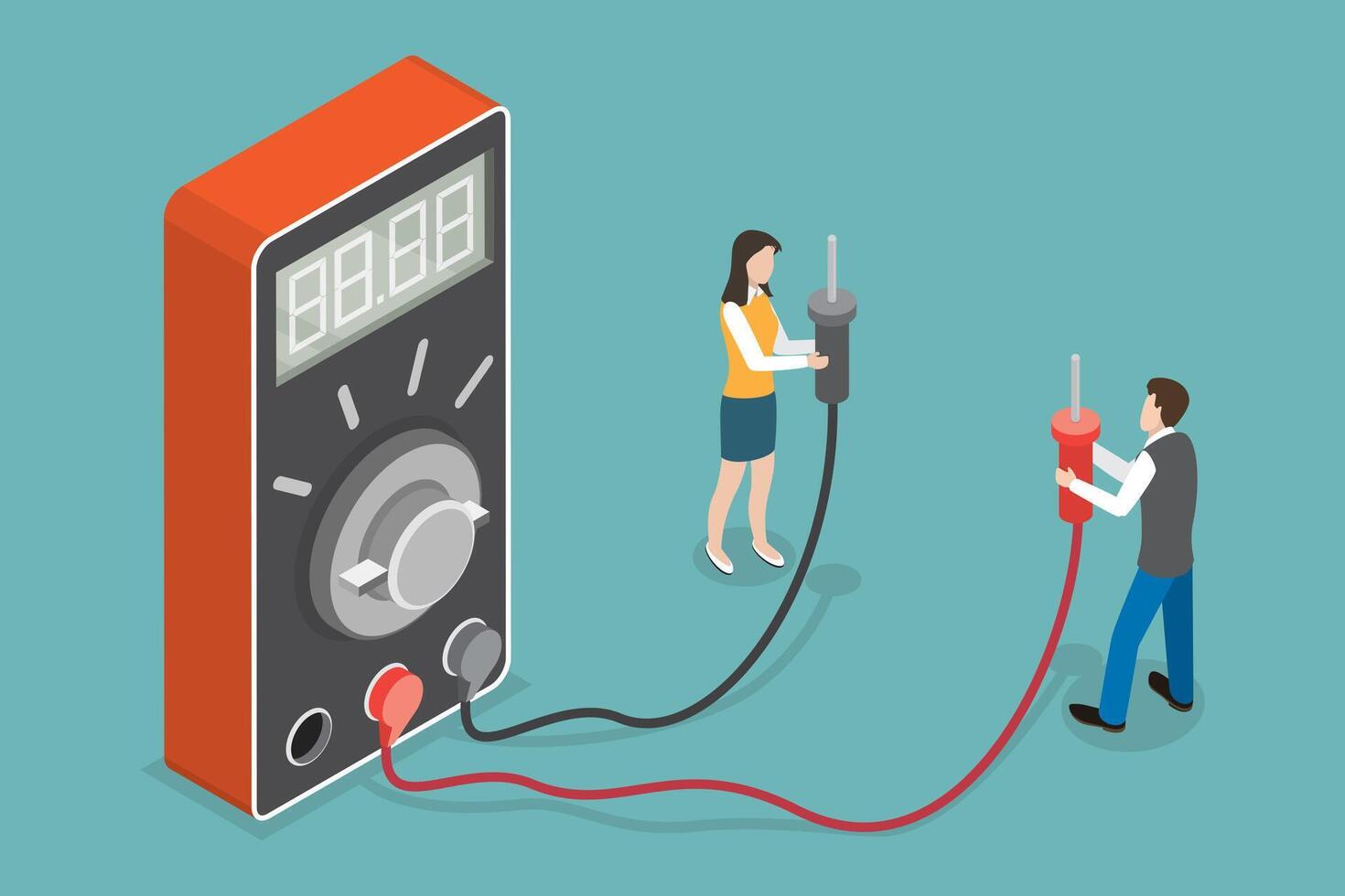 3D Isometric Flat Illustration of Digital Multimeter, Electrical Measuring Tool vector