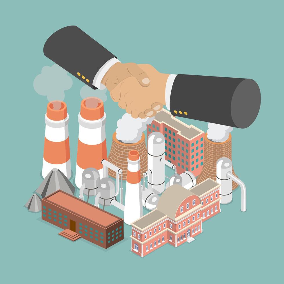 3D Isometric Flat Illustration of Business Deal Hand Shake, Merger and Acquisition vector