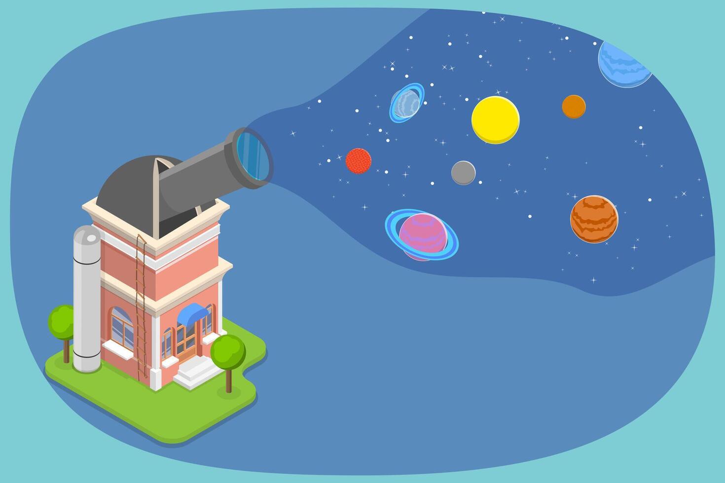 3D Isometric Flat Illustration of Observatory, Astronomical Buildings to Observe the Sky vector