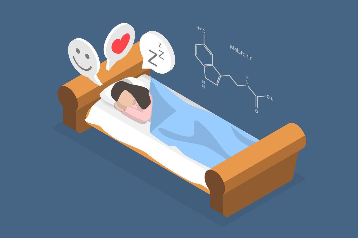 3D Isometric Flat Illustration of Peaceful Nap, Melatonin and Circadian Rhythm Regulation vector