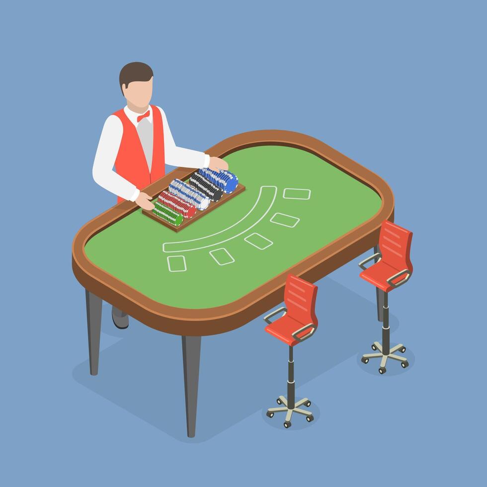 3D Isometric Flat Illustration of Blackjack Dealer, Gambling and Casino vector