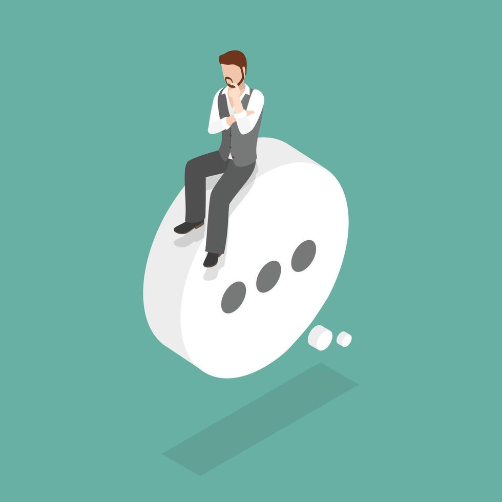 3D Isometric Flat Illustration of Critical Thinking , Puzzled Confused Person vector