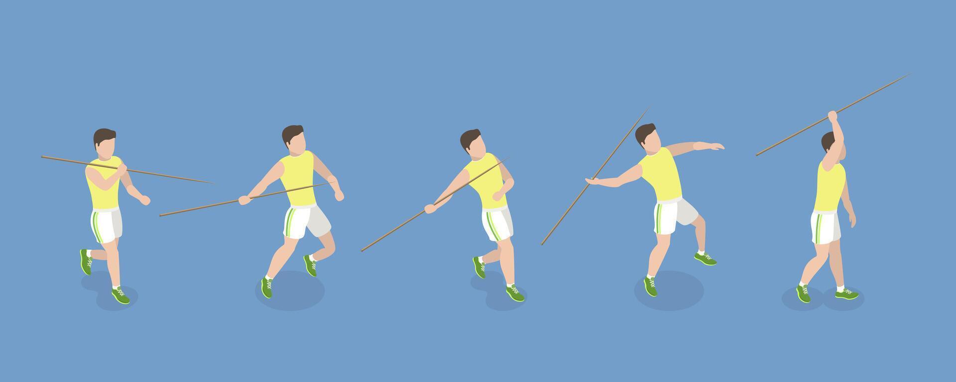 3D Isometric Flat Set of a Character Javeling Throwing, Sports Activity vector