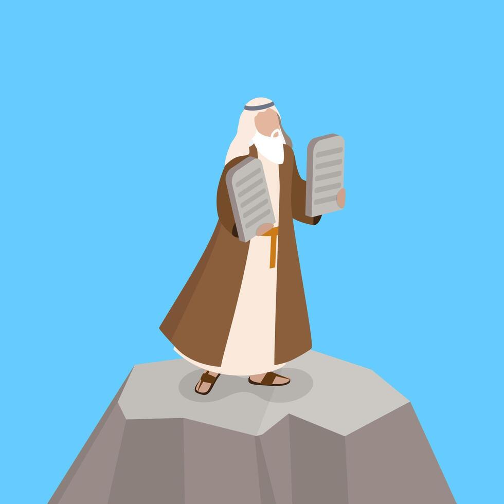 3D Isometric Flat Illustration of Biblical Story, Moses with the Tablets of the Law of God vector