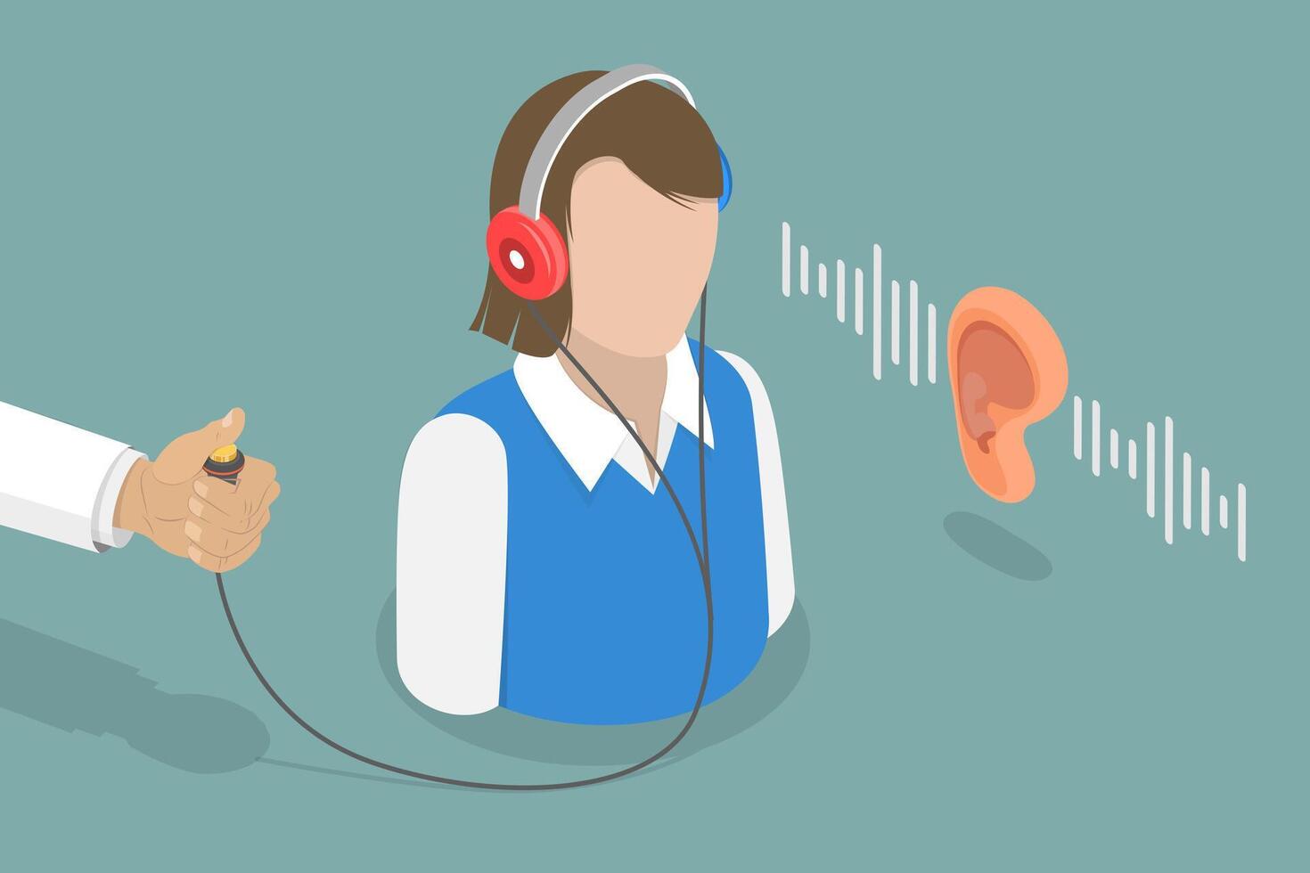 3D Isometric Flat Illustration of Audiometry Exam, Audiologist Audiometry Hearing Test Screening vector