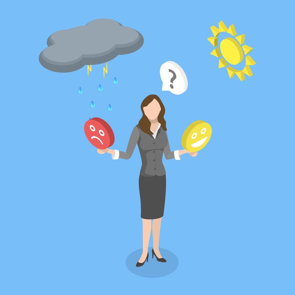 3D Isometric Flat Illustration of Mental Health, Mood Swing vector