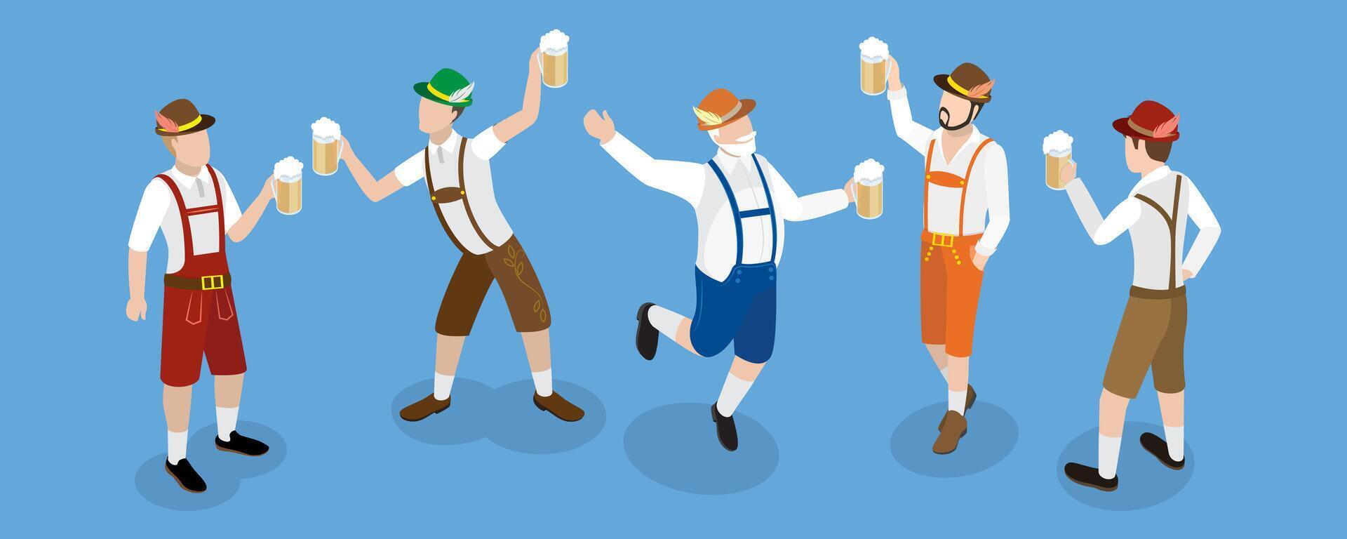 3D Isometric Flat Illustration of Bavarians, Oktoberfest Party vector