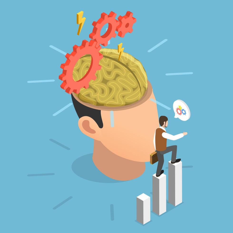 3D Isometric Flat Illustration of Subconscious Mental Processes, Uneven Balance of Judgments vector