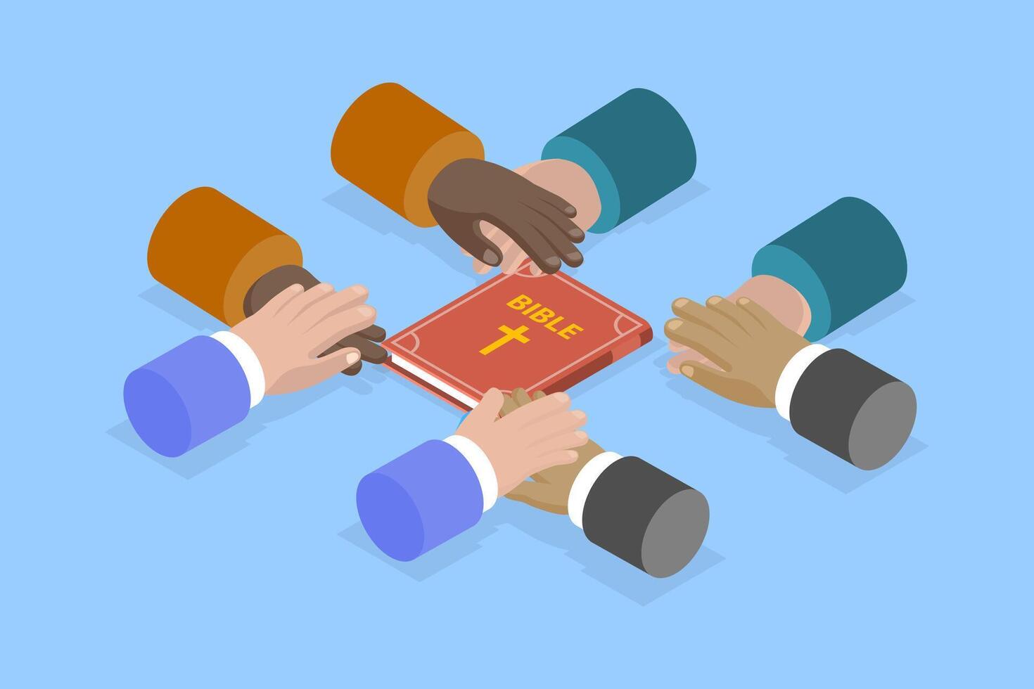 3D Isometric Flat Illustration of Praying, People Begging with Hands Together vector